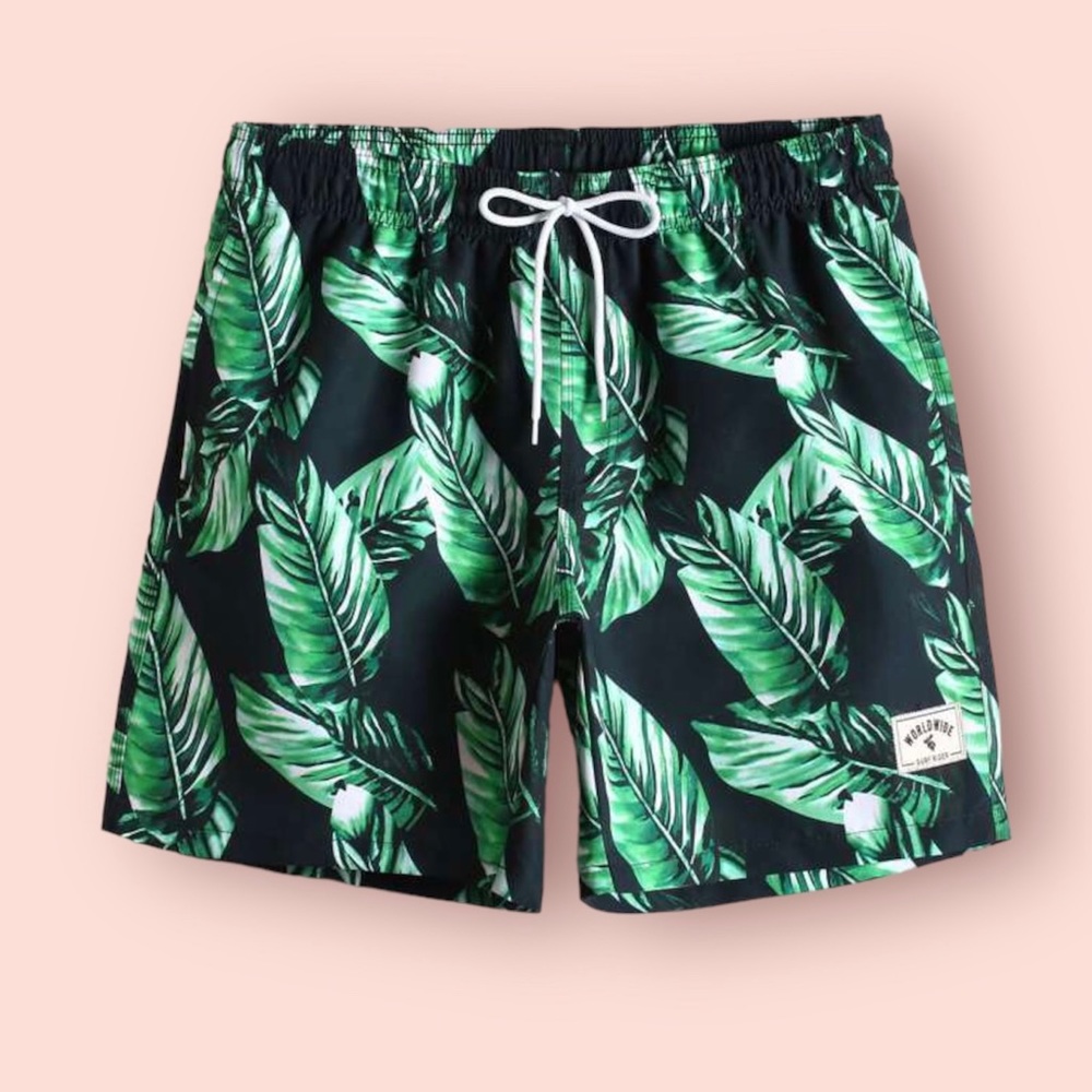 Mens Tropical Print Swim Trunks